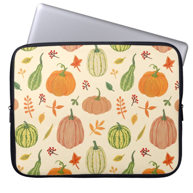 Groene en oranje pompoenen, naadloos patroon. laptop sleeve (Voorkant)