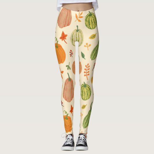 Groene en oranje pompoenen, naadloos patroon. leggings (Voorkant)