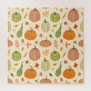 Groene en oranje pompoenen, naadloos patroon. legpuzzel