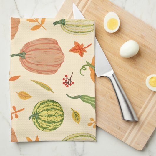 Groene en oranje pompoenen, naadloos patroon. theedoek (Quarter Fold)