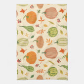 Groene en oranje pompoenen, naadloos patroon. theedoek (Verticaal)