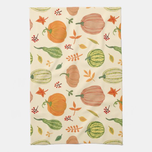Groene en oranje pompoenen, naadloos patroon. theedoek (Verticaal)