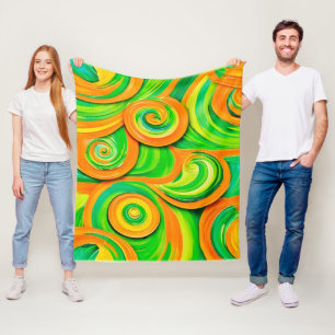 Groene en Oranje spiraal Fleece Deken