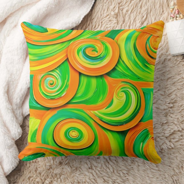 Groene en Oranje spiraal Kussen (Deken)