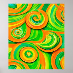 Groene en oranje spiraal poster