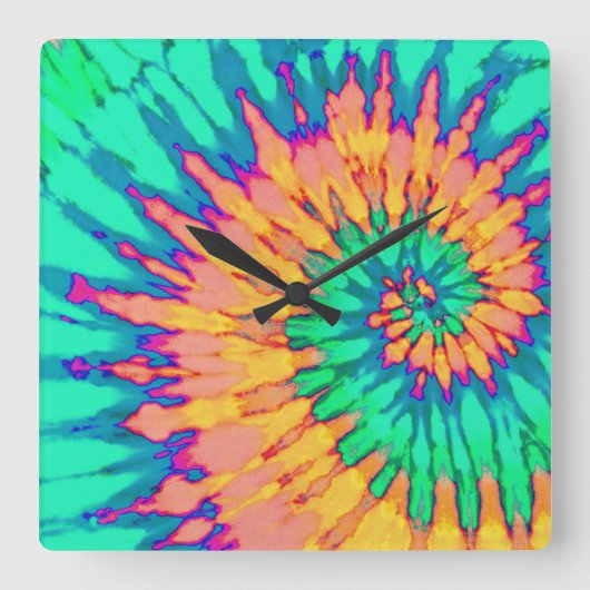 Groene en Oranje spiraalkleurstofklok Vierkante Klok (Voorkant)