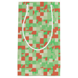 Groene en oranje tinten in vierkant camouflagepatr klein cadeauzakje
