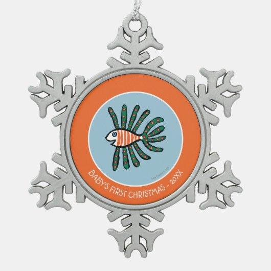 Groene en Oranje tweekleppige vis Tin Sneeuwvlok Ornament (Voorkant)