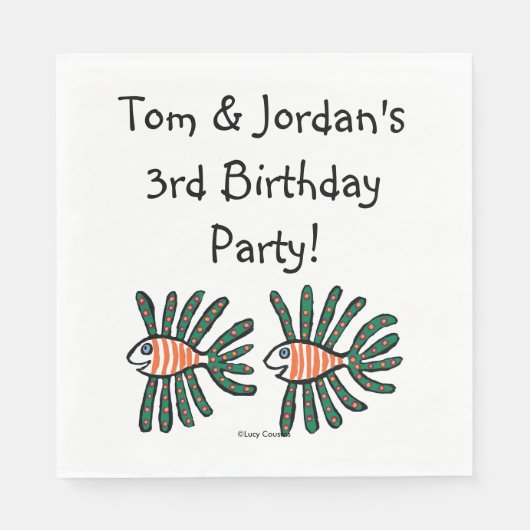 Groene en Oranje Twin Fin Fish Servetten (Voorkant)