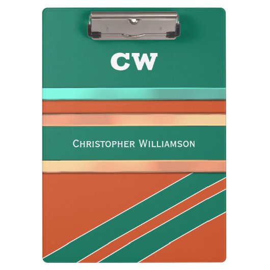 Groene en oranje voeg naam toe initialen kantoor klembord (Voorkant)