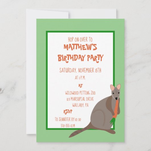 Groene en Oranje Wallaby Een Wortel Verjaardag Ete Kaart (Voorkant)