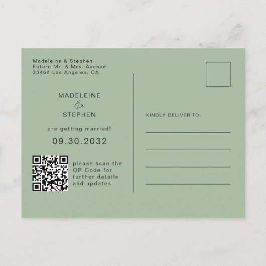 Groene en oranje wilde bloemen QR-code Opslaan dat Aankondigingskaart (Achterkant)