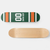 Groene en Oranje Witte Stripes Aangepast naamnumme Skateboard (Horizontaal)