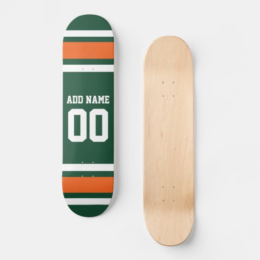 Groene en Oranje Witte Stripes Aangepast naamnumme Skateboard (Voorkant)