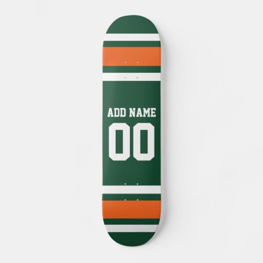 Groene en Oranje Witte Stripes Aangepast naamnumme Skateboard (Voorkant)