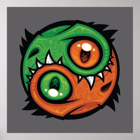 Groene en Oranje Yin Yang Draken Poster (Voorkant)