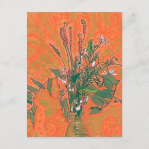 Groene en Oranje zomerbloemen Briefkaart