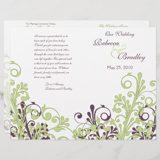 Groene en Paarse Abstracte Floral Wedding Programm (Voorkant / Achterkant)