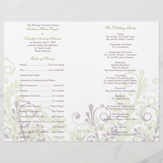Groene en Paarse Abstracte Floral Wedding Programm (Achterkant)