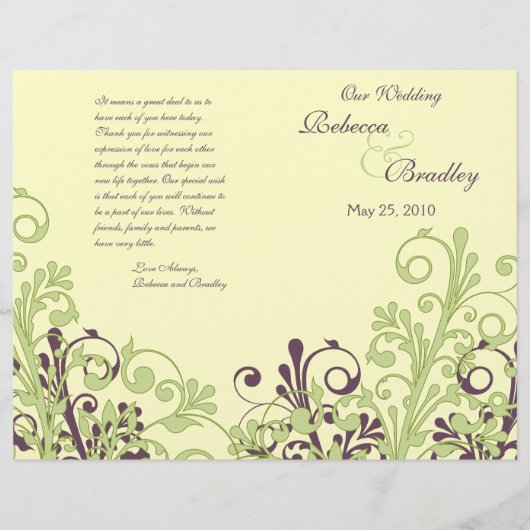 Groene en Paarse Abstracte Floral Wedding Programm (Voorkant)