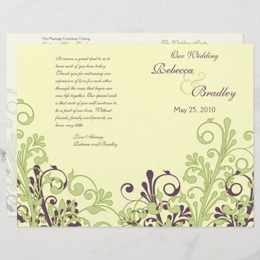 Groene en Paarse Abstracte Floral Wedding Programm (Voorkant / Achterkant)