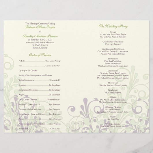 Groene en Paarse Abstracte Floral Wedding Programm (Achterkant)