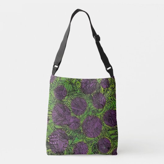 Groene en Paarse Abstracte kunst Crossbody Tas (Achterkant)