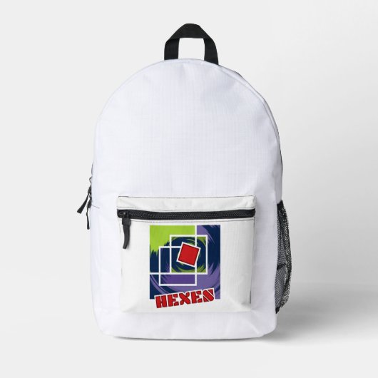 Groene en Paarse Abstracte Rebel Pleinen met Hexen Bedrukte Rugzak (Voorkant)