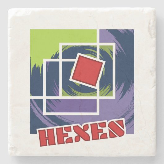 Groene en Paarse Abstracte Rebel Pleinen met Hexen Stenen Onderzetter (Voorkant)