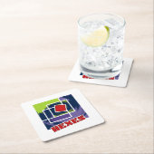 Groene en Paarse Abstracte vierkanten met Hexen Te Kartonnen Onderzetters (Insitu)