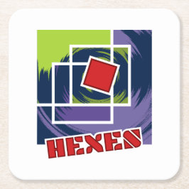 Groene en Paarse Abstracte vierkanten met Hexen Te Kartonnen Onderzetters