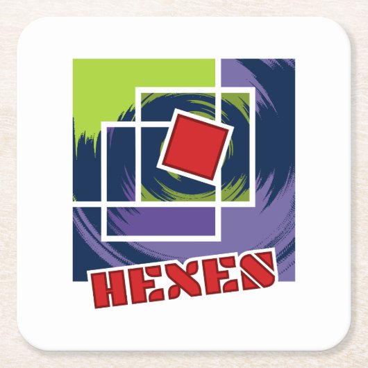 Groene en Paarse Abstracte vierkanten met Hexen Te Kartonnen Onderzetters (Voorkant)