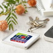 Groene en Paarse Abstracte vierkanten met Hexen Te Sleutelhanger (Zijkant)