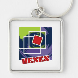 Groene en Paarse Abstracte vierkanten met Hexen Te Sleutelhanger