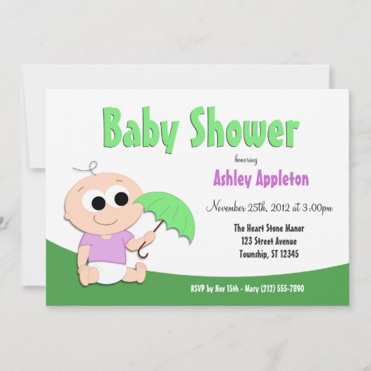 Groene en Paarse Baby - Shower Invitations Kaart (Voorkant)
