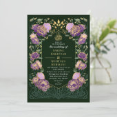 Groene en Paarse betoverde bloemen moslim bruiloft Kaart (Staand voorkant)