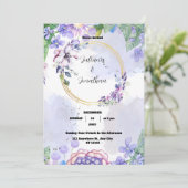 Groene en Paarse Bloemen Waterverf Bruiloft Invita Kaart (Staand voorkant)