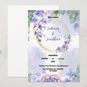 Groene en Paarse Bloemen Waterverf Bruiloft Invita Kaart (Voorkant / Achterkant)
