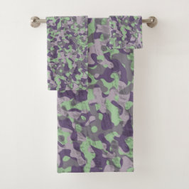 groene en paarse camouflage abstract bad handdoek