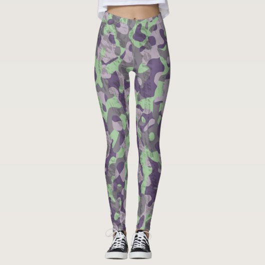 groene en paarse camouflage abstract leggings (Voorkant)