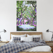 Groene en Paarse digitale kunst in het landschap Canvas Afdruk (Insitu (Slaapkamer))