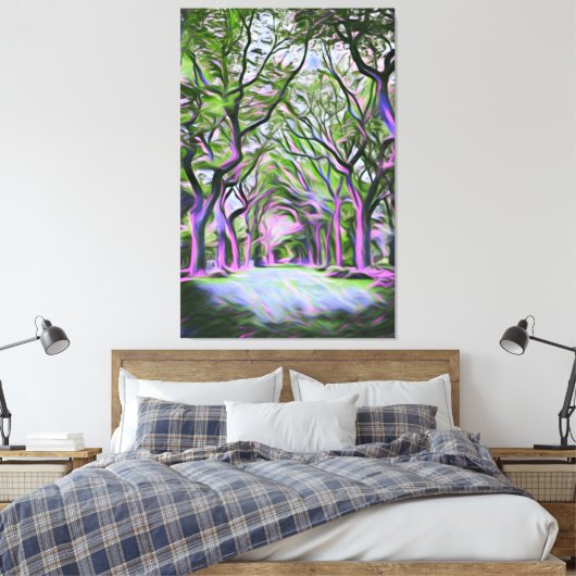 Groene en Paarse digitale kunst in het landschap Canvas Afdruk (Insitu (Slaapkamer))