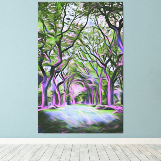 Groene en Paarse digitale kunst in het landschap Canvas Afdruk (Insitu (Houten vloer))