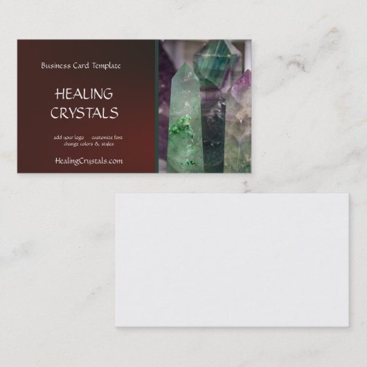 Groene en Paarse fluoriet Healing Crystals Visitekaartje (Voorkant / Achterkant)