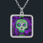Groene en Paarse geploegde suikerschedel Zilver Vergulden Ketting<br><div class="desc">neckalme</div>