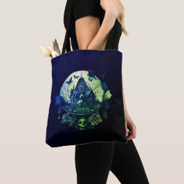 Groene en Paarse Gotische Haunted House Tote Bag
