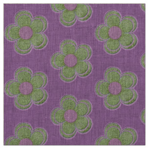 Groene en Paarse grote getextureerde bloemen Stof