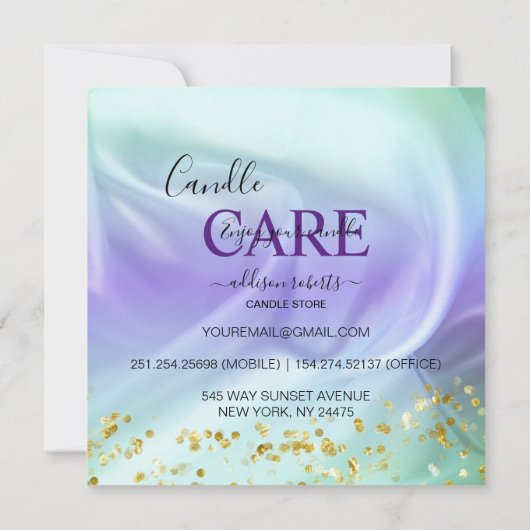 Groene en Paarse kaarszorg Bedankkaart (Achterkant)