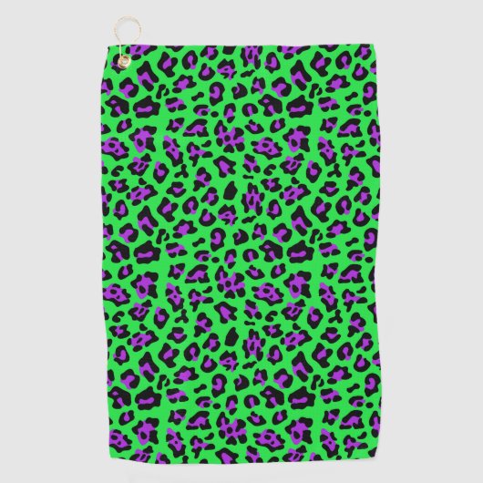 Groene en Paarse Leopard Golf Handdoek (Voorkant)