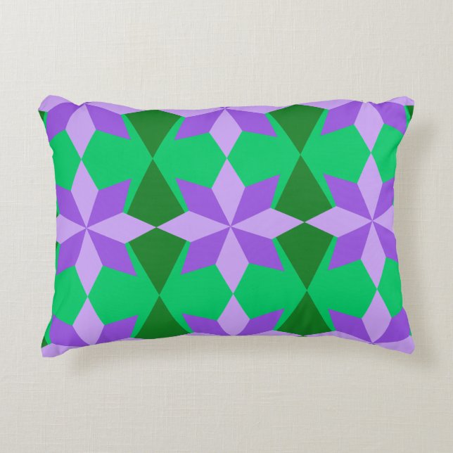 GROENE EN PAARSE MARDI GRAS STAR PATTERNEN ACCENT KUSSEN (Voorkant)